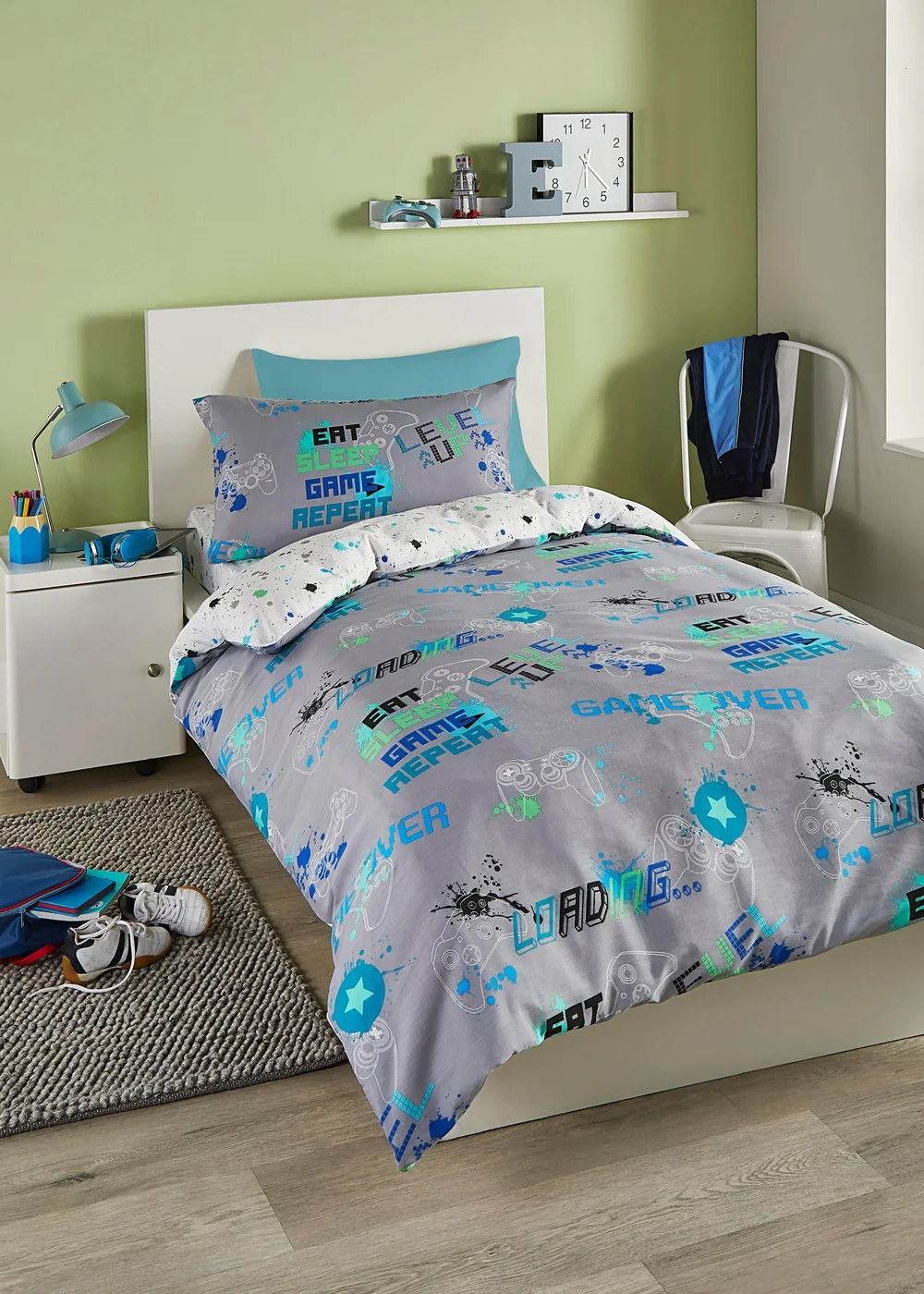 Bedlam Game Glow Reversible Grey Duvet Cover Set - Double Image 1