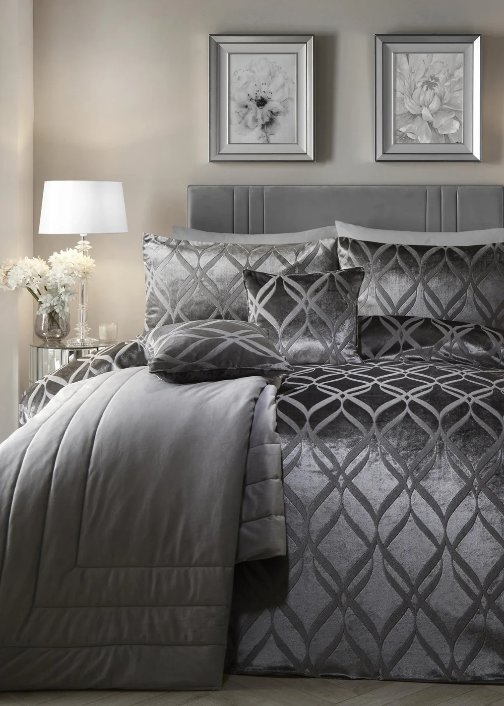 Soiree Belfort Velvet Grey Duvet Cover Set - Double Image 1