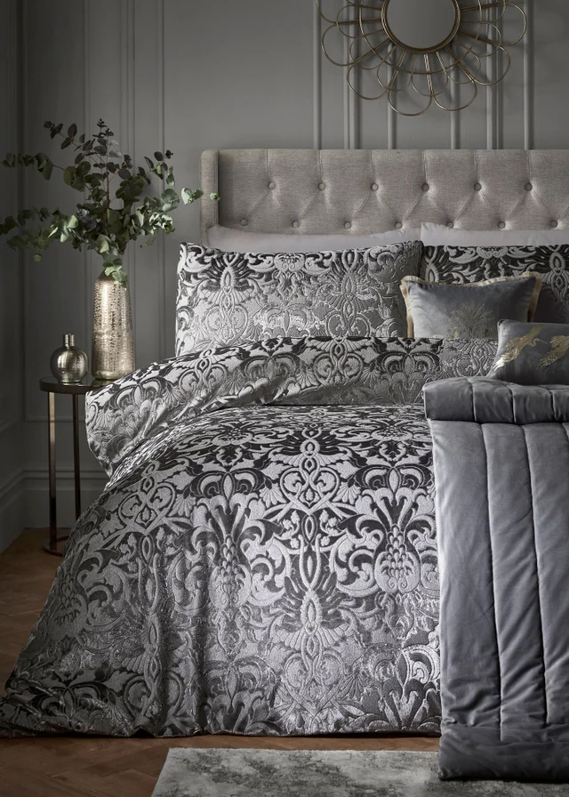 Laurence Llewelyn-Bowen Firenza Velvet Grey Duvet Cover Set