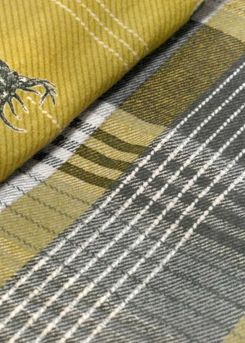 Dreams & Drapes Lodge Connolly Check Brushed Cotton Yellow Duvet Cover Set - Single Image 2