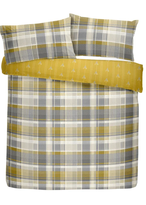 Dreams & Drapes Lodge Connolly Check Brushed Cotton Yellow Duvet Cover Set - Single Image 4