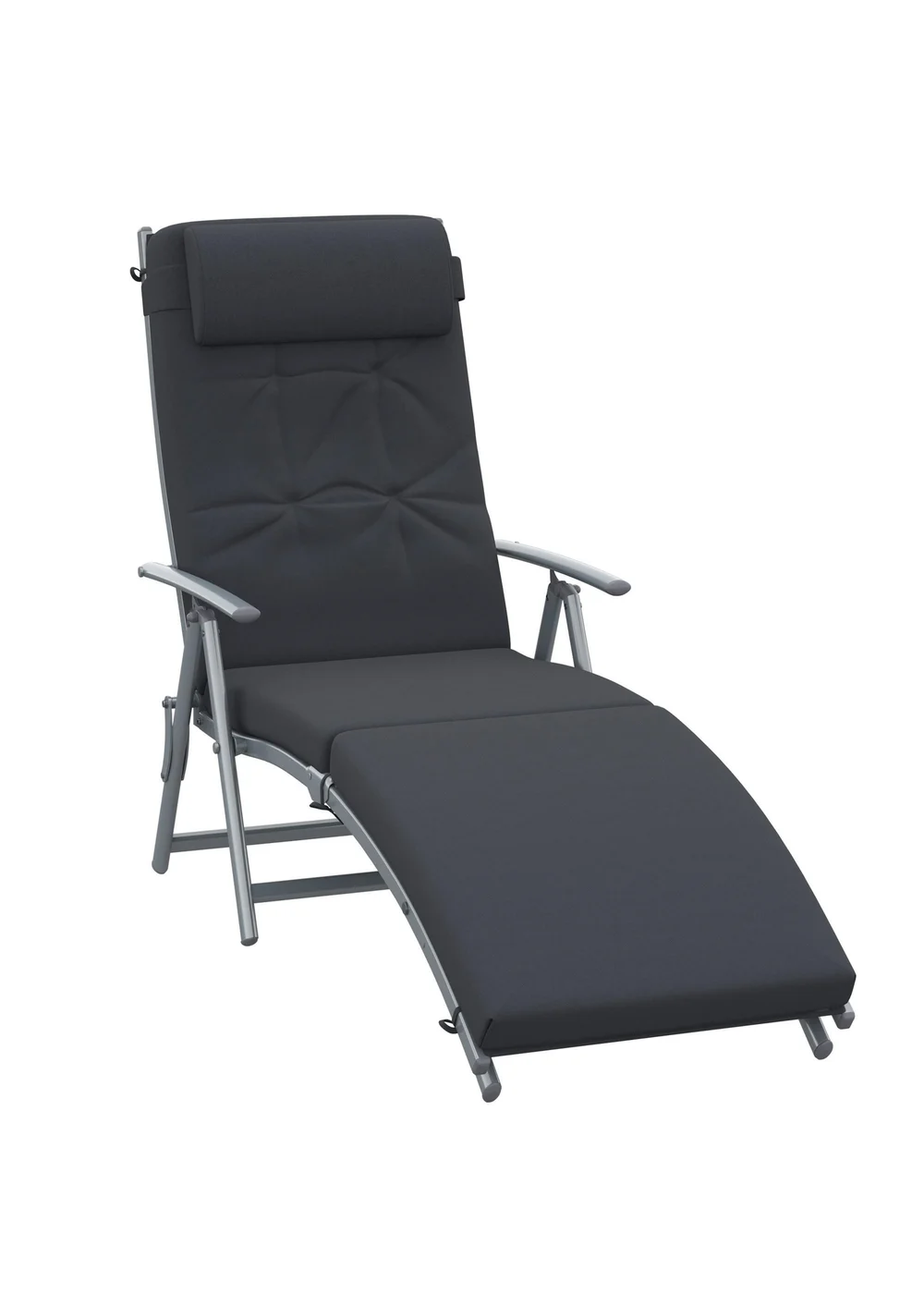 Outsunny Outdoor Patio Sun Lounger Garden Texteline Foldable Reclining Chair with Cushion - Black - One Size Image 2