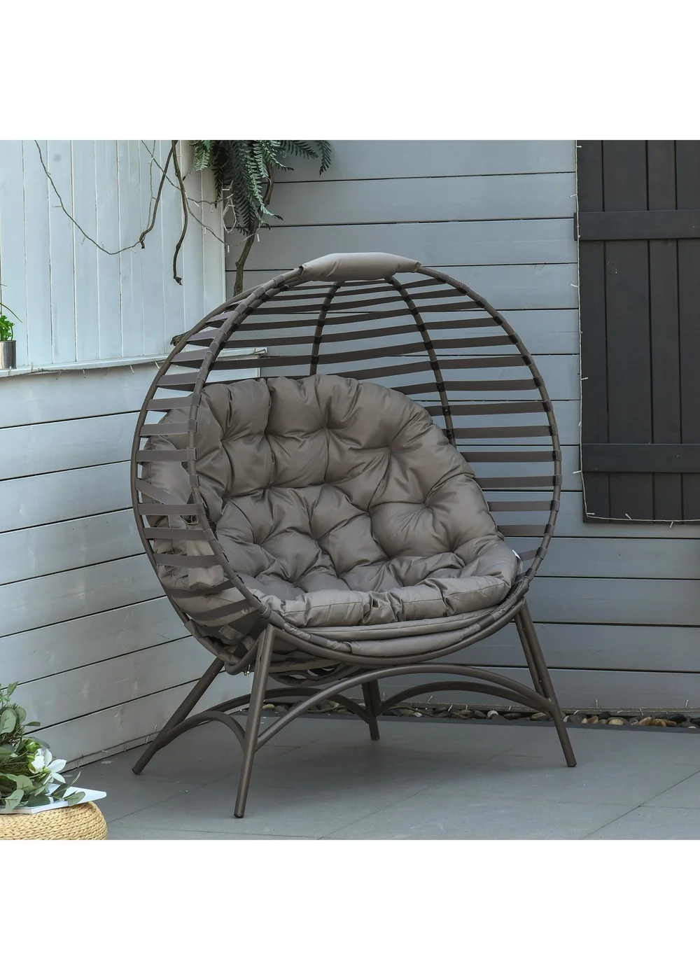 Outsunny Egg Chair with Soft Cushion - Brown - One Size Image 1