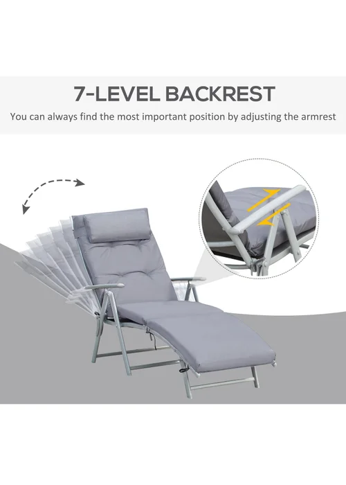 Outsunny Outdoor Patio Sun Lounger Garden Texteline Foldable Reclining Chair with Cushion - Grey - One Size Image 4