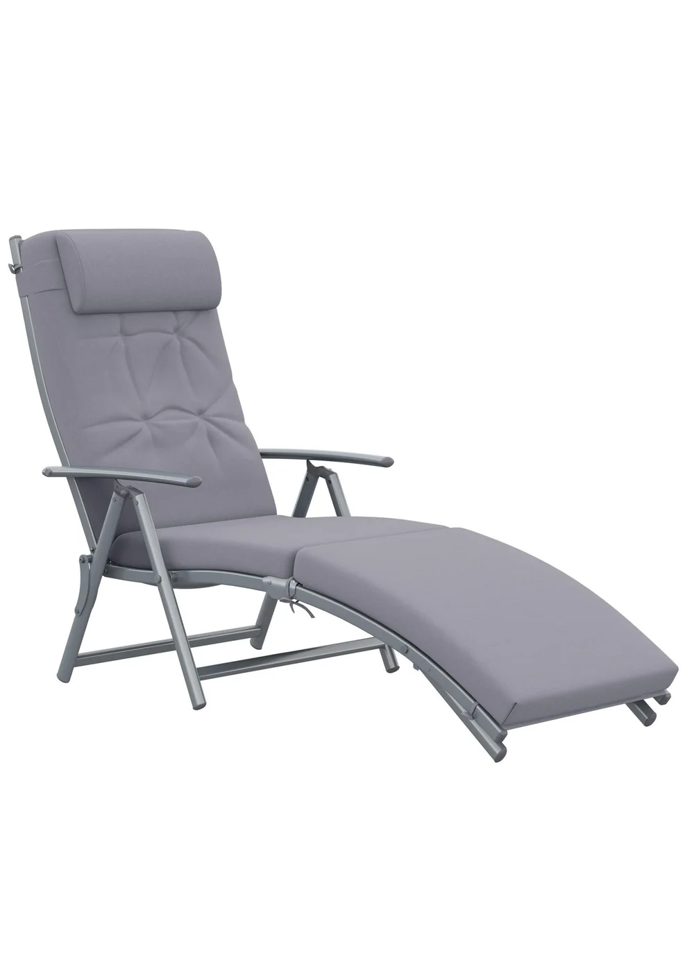 Outsunny Outdoor Patio Sun Lounger Garden Texteline Foldable Reclining Chair with Cushion - Grey - One Size Image 2