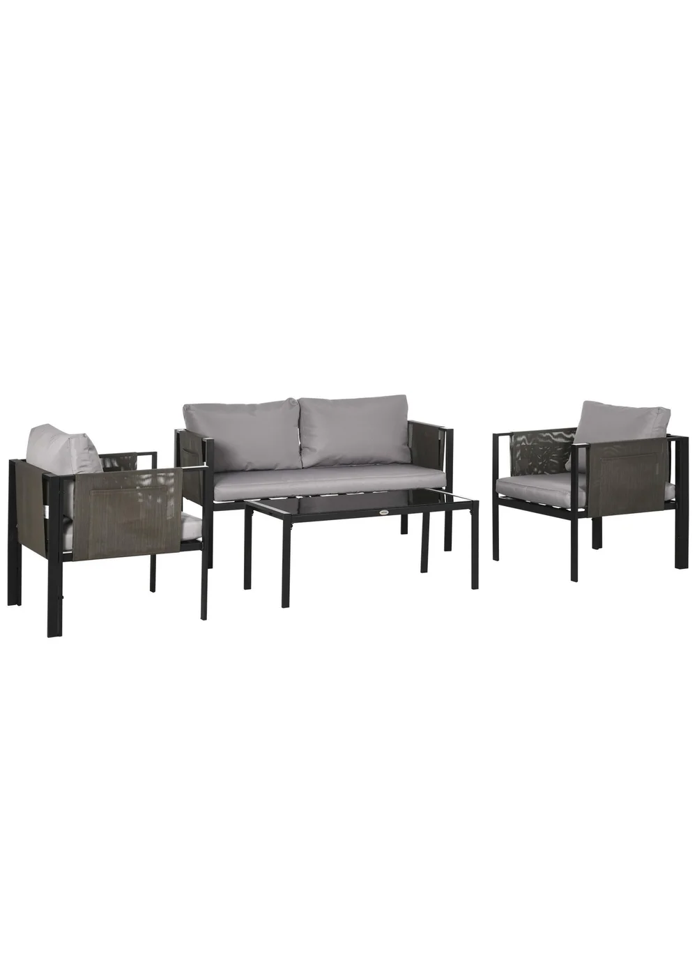 Outsunny 4 Piece Garden Sofa Set w/ Tempered Glass Coffee Table Padded Cushions - One Size Image 2