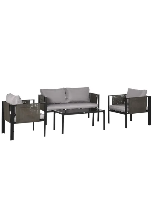 Outsunny 4 Piece Garden Sofa Set w/ Tempered Glass Coffee Table Padded Cushions - One Size Image 2