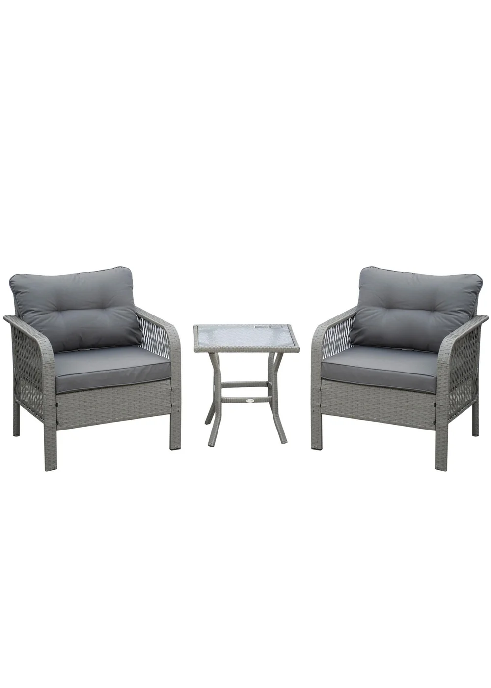 Outsunny 3 Pieces Patio Rattan Bistro Set with Tempered Glass Table - One Size Image 2