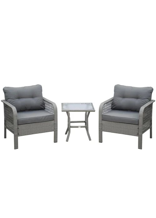 Outsunny 3 Pieces Patio Rattan Bistro Set with Tempered Glass Table - One Size Image 2