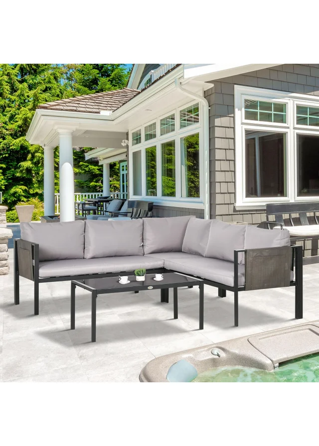 Outsunny 4 Piece Garden Furniture Set w/ Breathable Mesh Pocket, Light Grey