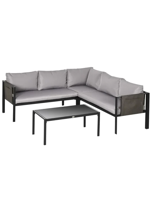 Outsunny 4 Piece Garden Furniture Set w/ Breathable Mesh Pocket, Light Grey - One Size Image 2