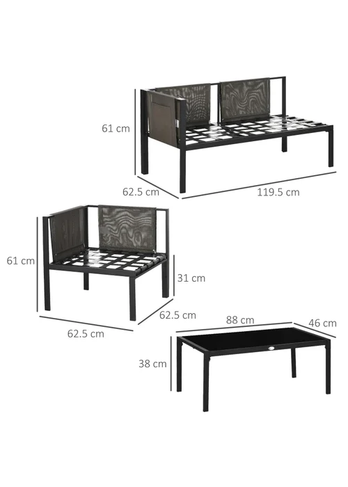 Outsunny 4 Piece Garden Furniture Set w/ Breathable Mesh Pocket, Light Grey - One Size Image 3