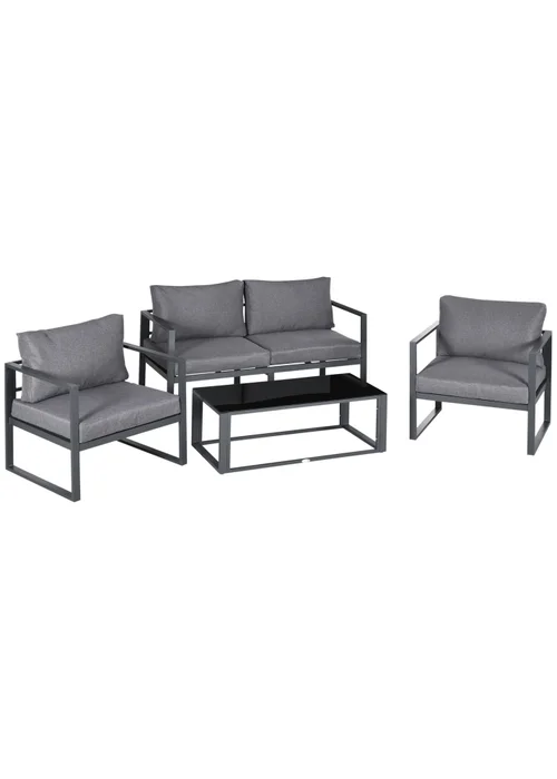 Outsunny 4 Pieces Garden Sectional Sofa Table Furniture Set Aluminium w/ Cushion - One Size Image 2