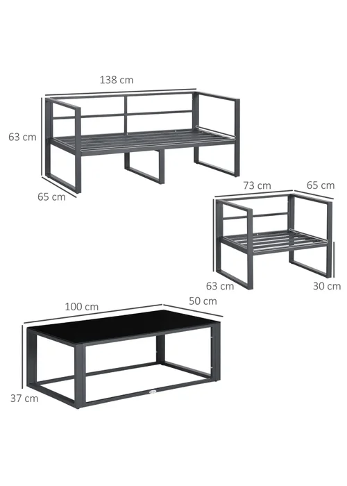 Outsunny 4 Pieces Garden Sectional Sofa Table Furniture Set Aluminium w/ Cushion - One Size Image 3