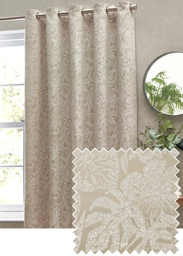 Wylder Nature Bali Botanical Jacquard Eyelet Curtains Natural