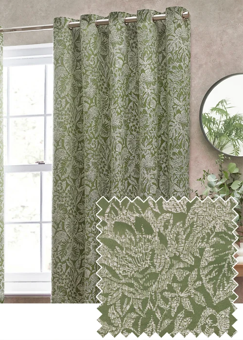 Wylder Nature Bali Botanical Jacquard Eyelet Curtains Olive - ZAC Image 1