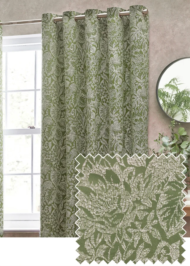 Wylder Nature Bali Botanical Jacquard Eyelet Curtains Olive