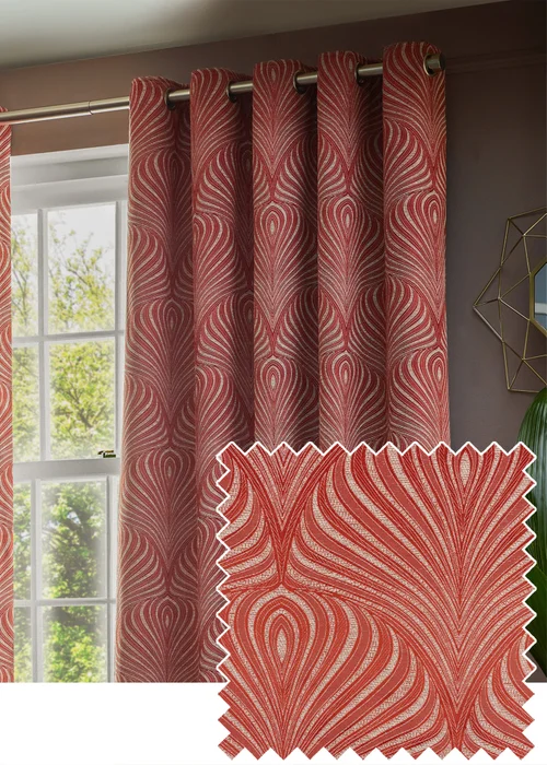 Paoletti Gatsby Jacquard Eyelet Curtains Terracotta - ZAC Image 1