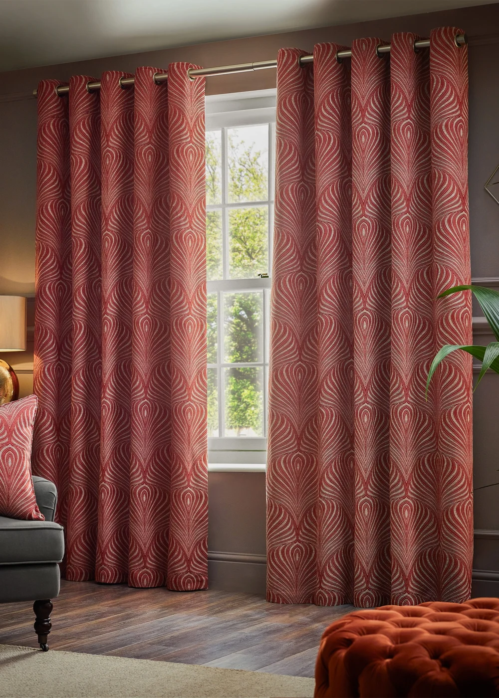 Paoletti Gatsby Jacquard Eyelet Curtains Terracotta - ZAC Image 2