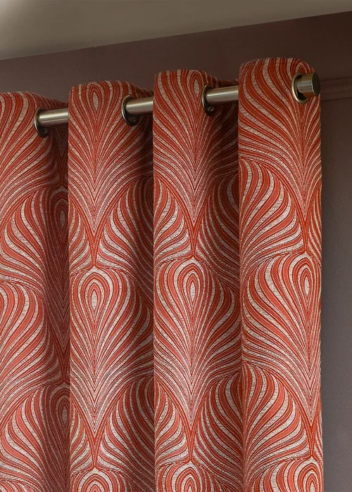 Paoletti Gatsby Jacquard Eyelet Curtains Terracotta - ZAC Image 4