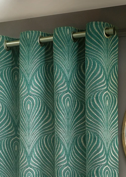 Paoletti Gatsby Jacquard Eyelet Curtains Emerald - ZAC Image 4