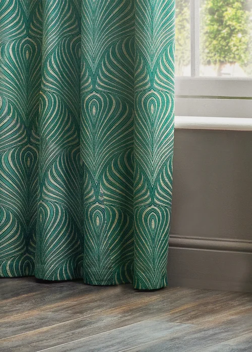 Paoletti Gatsby Jacquard Eyelet Curtains Emerald - ZAC Image 3