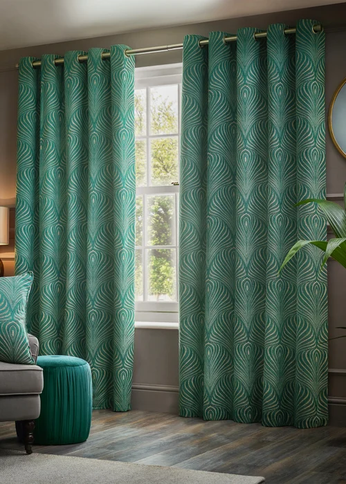 Paoletti Gatsby Jacquard Eyelet Curtains Emerald - ZAC Image 2
