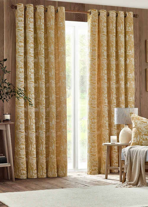 furn. Winter Woods Animal Chenille Eyelet Curtains Ochre - ZAC Image 2