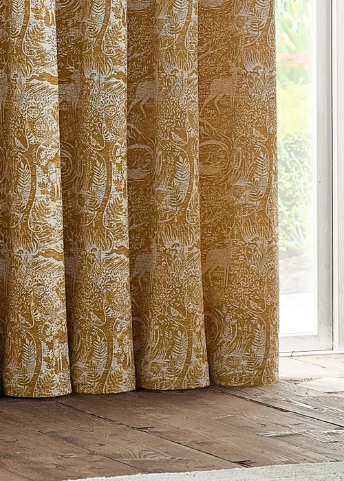 furn. Winter Woods Animal Chenille Eyelet Curtains Ochre - ZAC Image 4