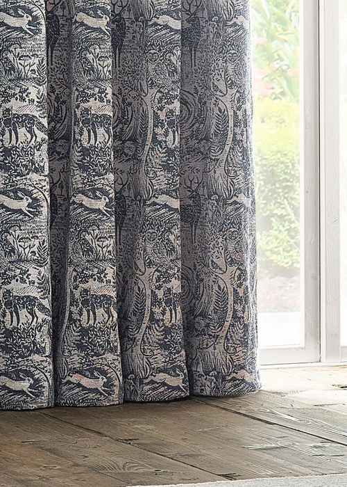furn. Winter Woods Animal Chenille Eyelet Curtains Midnight - ZAC Image 4