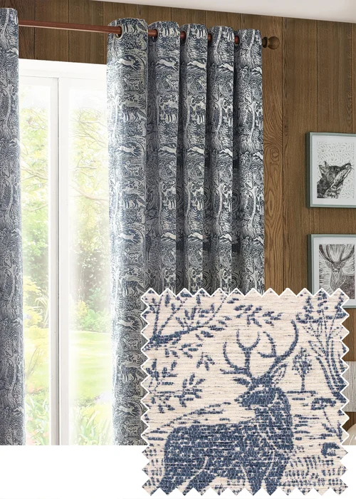 furn. Winter Woods Animal Chenille Eyelet Curtains Midnight - ZAC Image 1