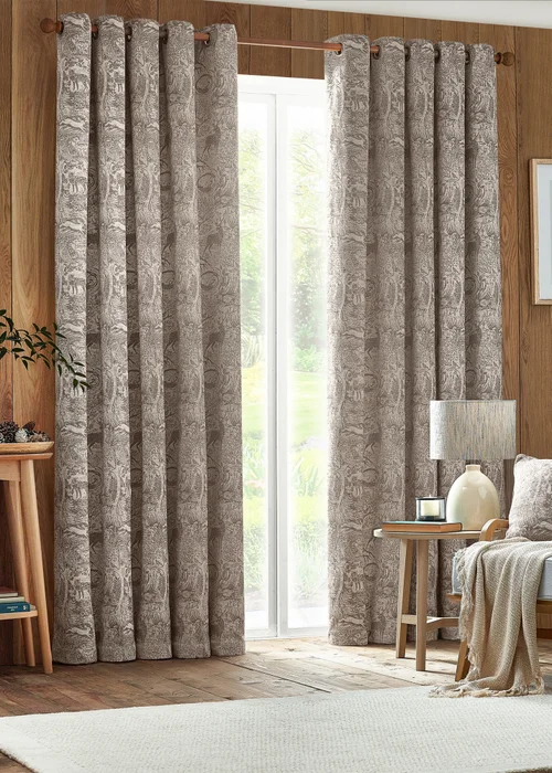 furn. Winter Woods Animal Chenille Eyelet Curtains Taupe - 46X X 72D (116x183cm) Image 2