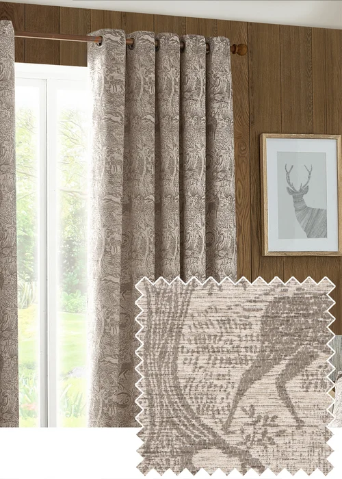 furn. Winter Woods Animal Chenille Eyelet Curtains Taupe - 46X X 72D (116x183cm) Image 1