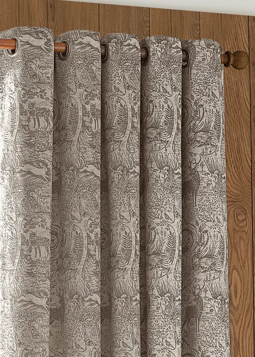 furn. Winter Woods Animal Chenille Eyelet Curtains Taupe - 46X X 72D (116x183cm) Image 3
