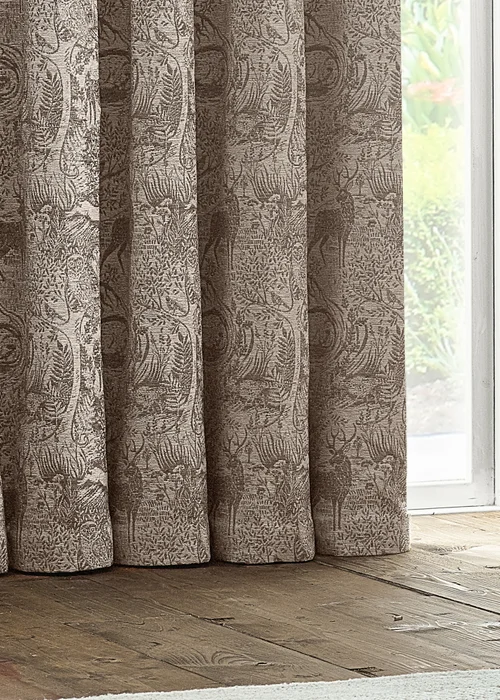 furn. Winter Woods Animal Chenille Eyelet Curtains Taupe - 46X X 72D (116x183cm) Image 4