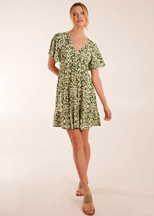 Blue Vanilla Khaki Button Through Elastic Waist Mini Dress - S Image 3