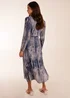 Blue Vanilla Navy Pleated Abstract Snake Print Wrap Dress - S/M Image 3