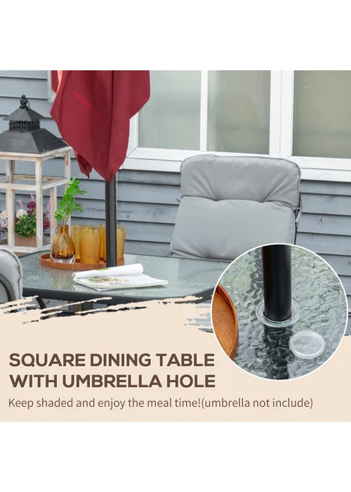 Outsunny Garden Dining Set, Glass Table w/ Umbrella Hole Grey - One Size Image 4