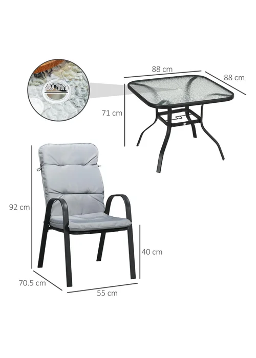Outsunny Garden Dining Set, Glass Table w/ Umbrella Hole Grey - One Size Image 3