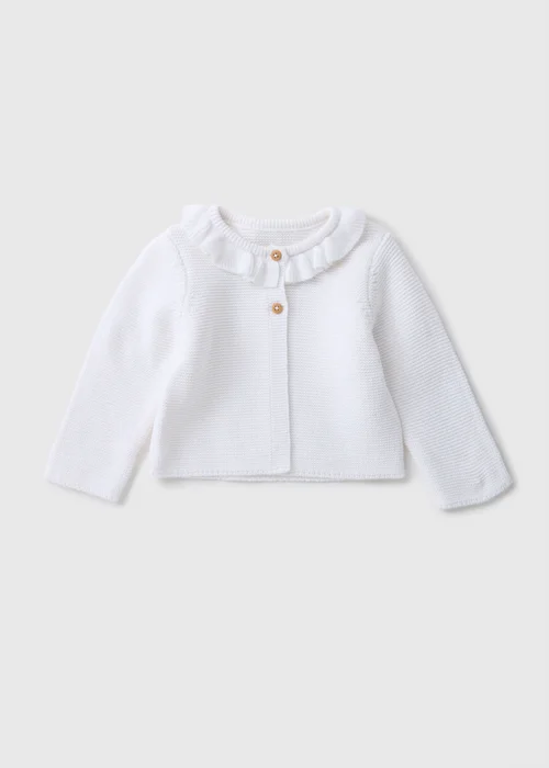 Baby White Frill Knitted Cardigan (Newborn-23mths) - Up to 1 Month Image 1