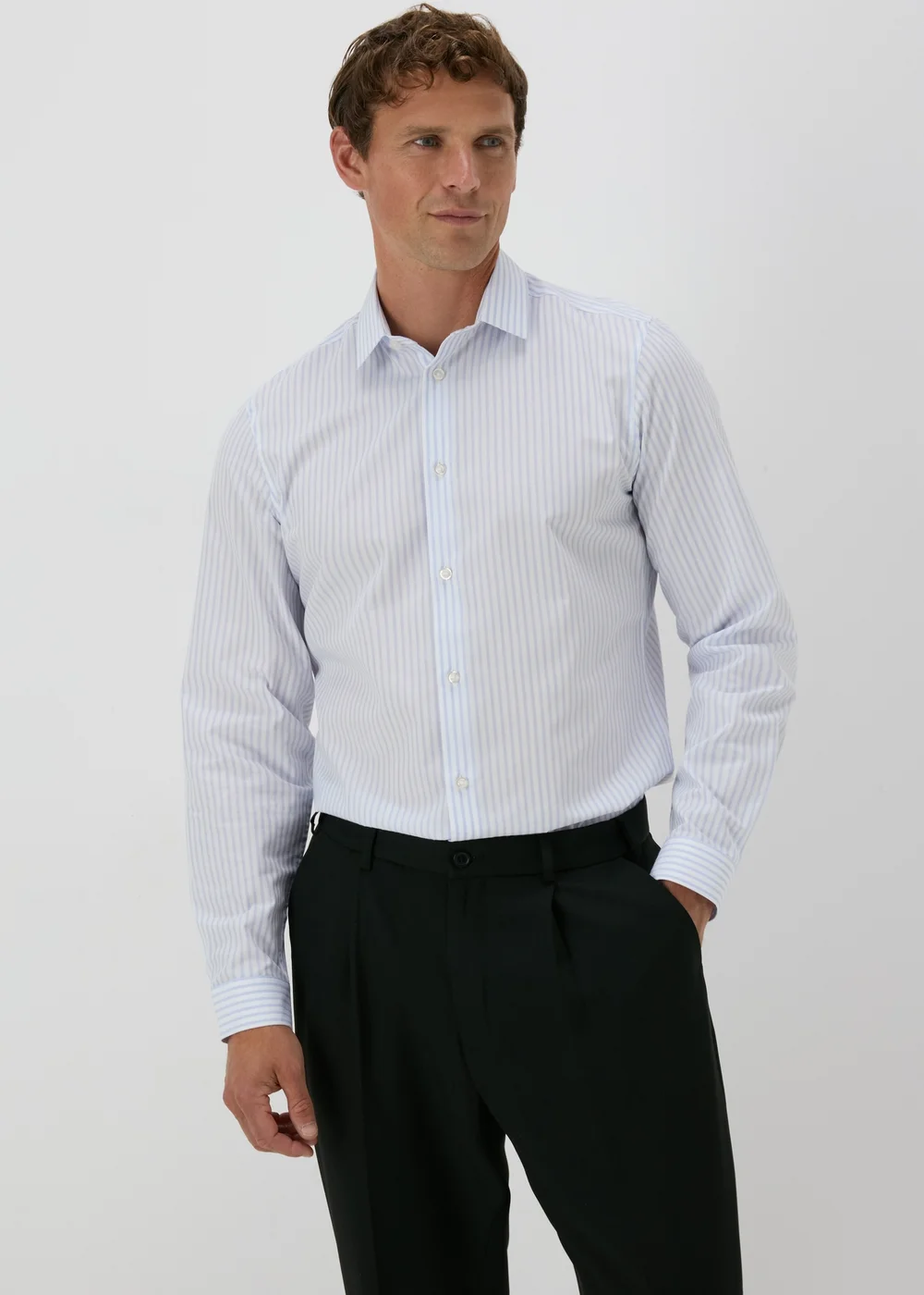 Taylor & Wright Blue Stripe Slim Fit Shirt - Small Image 1