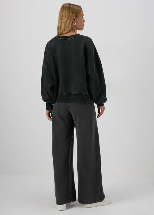 Charcoal Acid Wash Wide Leg Jogging Bottoms - Small Image 2