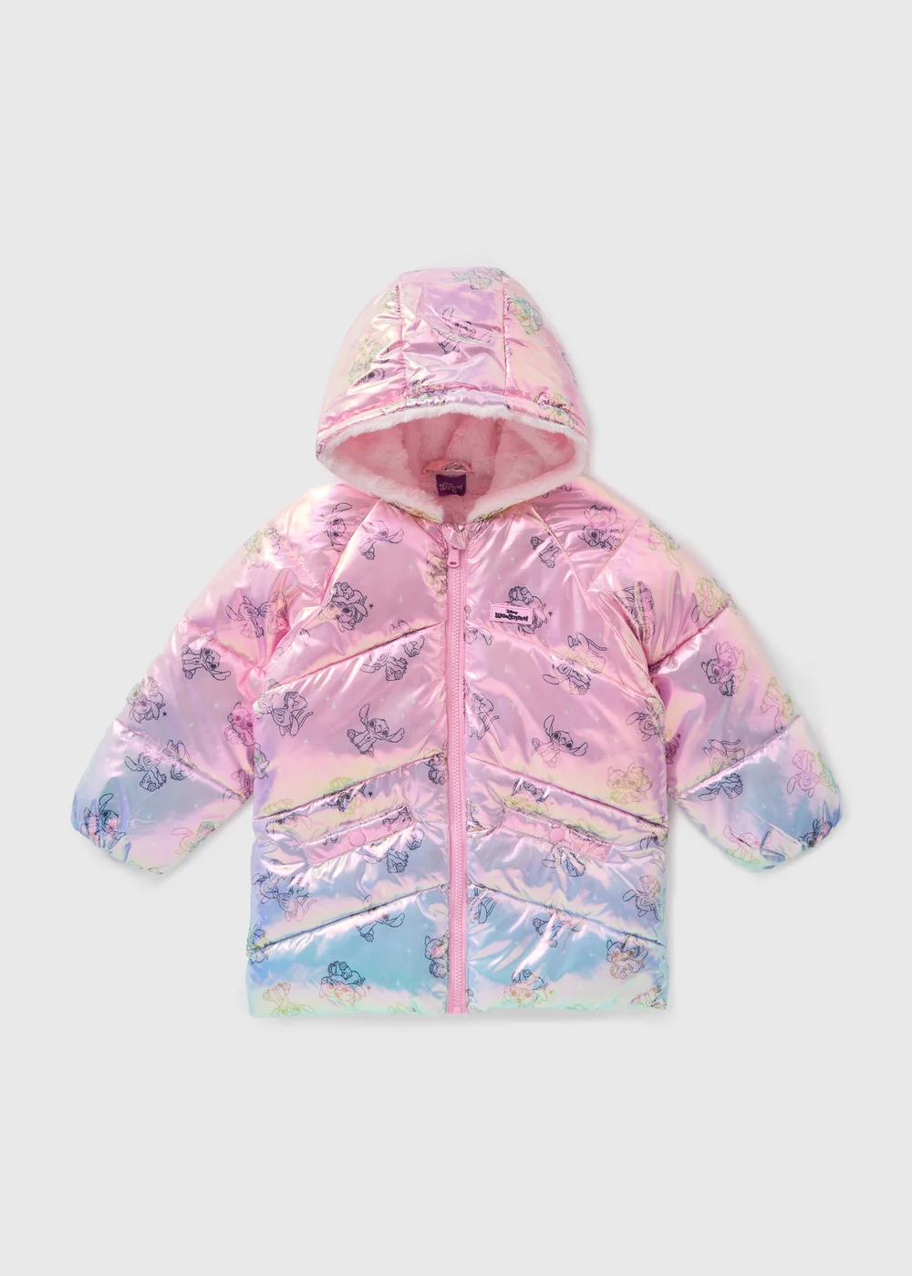 Disney Kids Lilac Stitch Showerproof Puffer Coat (1-7yrs) - 6-7 Yrs Image 1