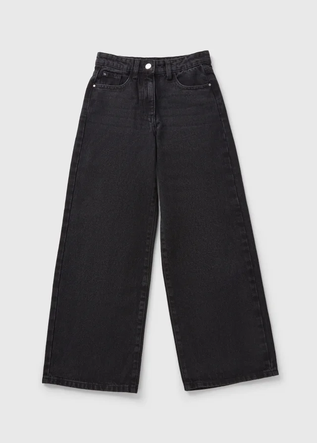 Girls Black Wide Leg Jeans (7-15yrs)
