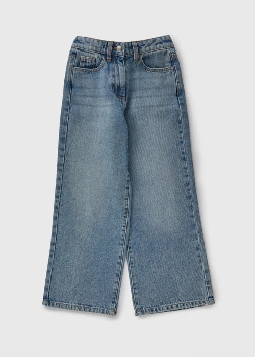 Girls Blue Mid Wash Wide Leg Jeans (7-15yrs) - Age 7 Years Image 1