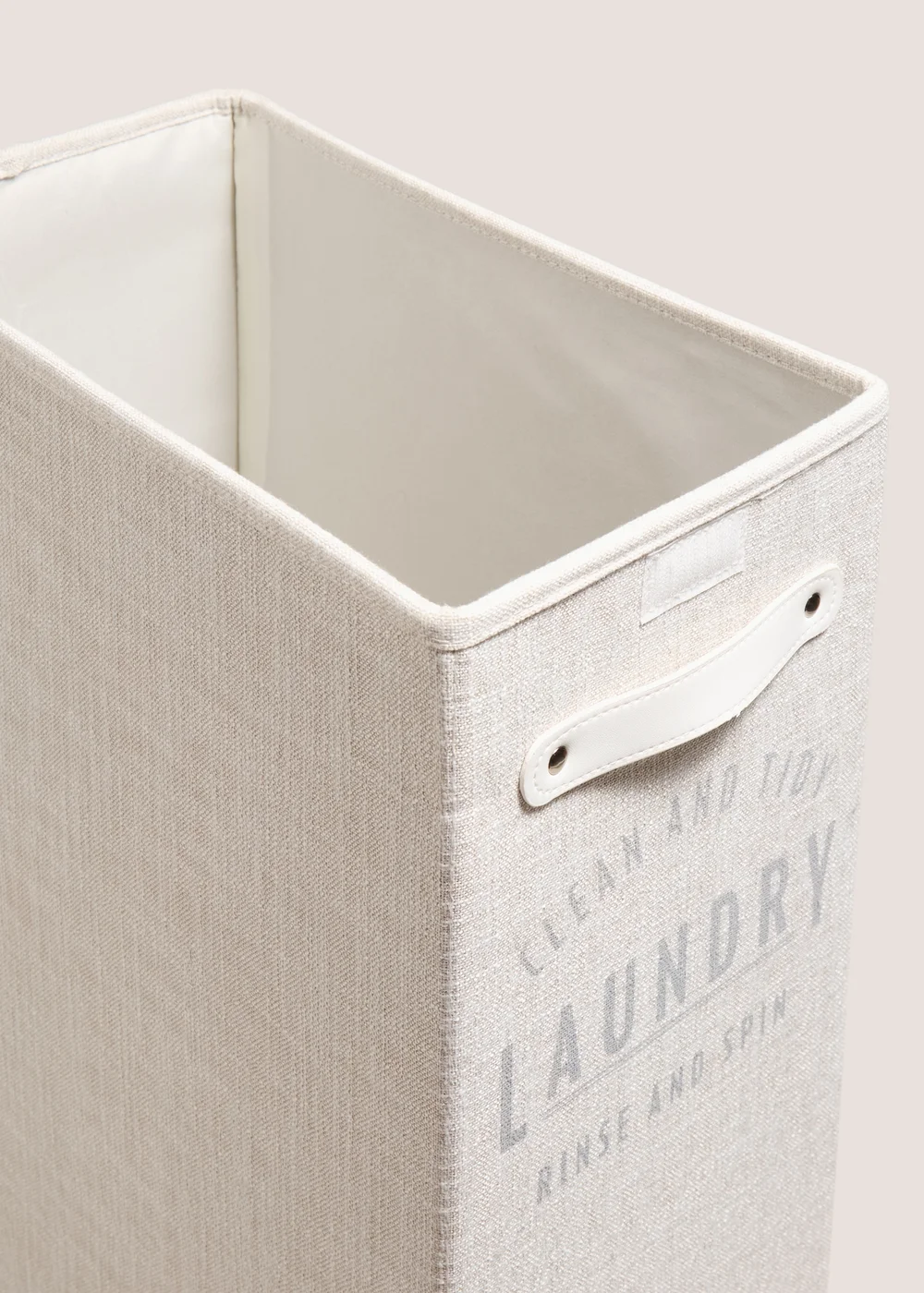 Narrow White Linen Laundry Basket Image 2