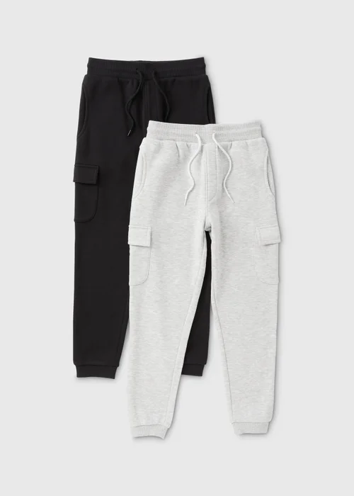 2 Pack Boys Black/Grey Cargo Jogging Bottoms (7-15yrs) - Age 7 Years Image 1