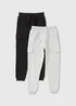 2 Pack Boys Black/Grey Cargo Jogging Bottoms (7-15yrs) - Age 7 Years Image 1