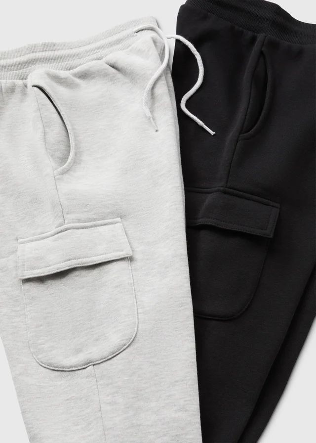 2 Pack Boys Black/Grey Cargo Jogging Bottoms (7-15yrs)
