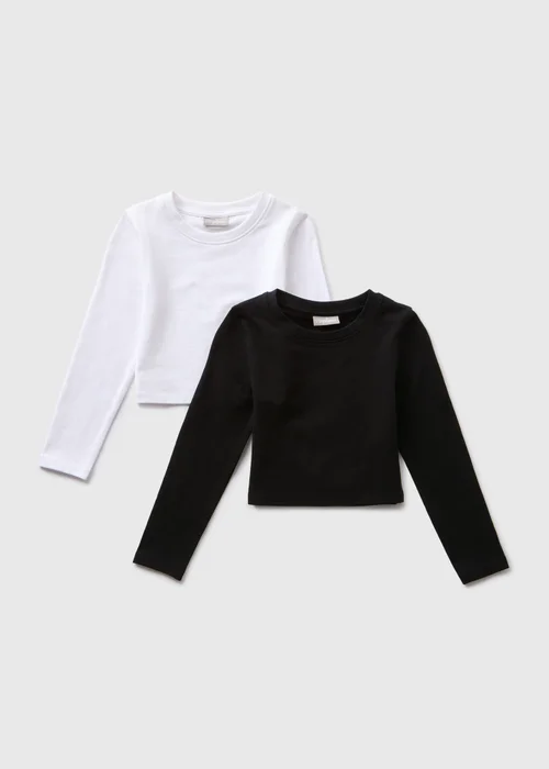 2 Pack Girls Monochrome Long Sleeve T-Shirts (7-15yrs) - Age 12 Years Image 1